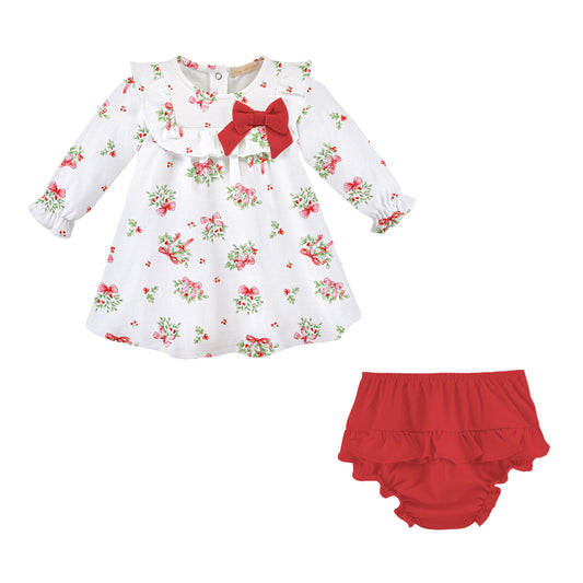 Mistletoe Kisses Printed Pima Dress With Ruffles & Bows