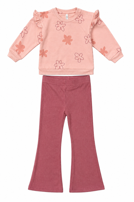 Ruffle Sweatshirt & Flare Plants Daisy Doodle