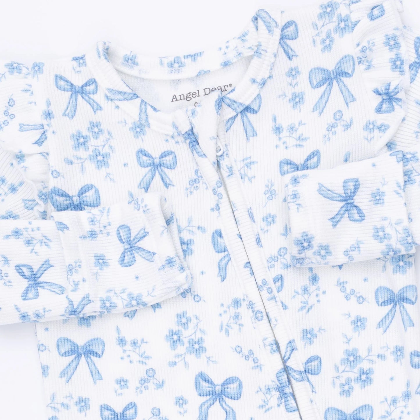 Blue Bows and Flowers 2 Way Ruffle Sleeve Zipper Footie