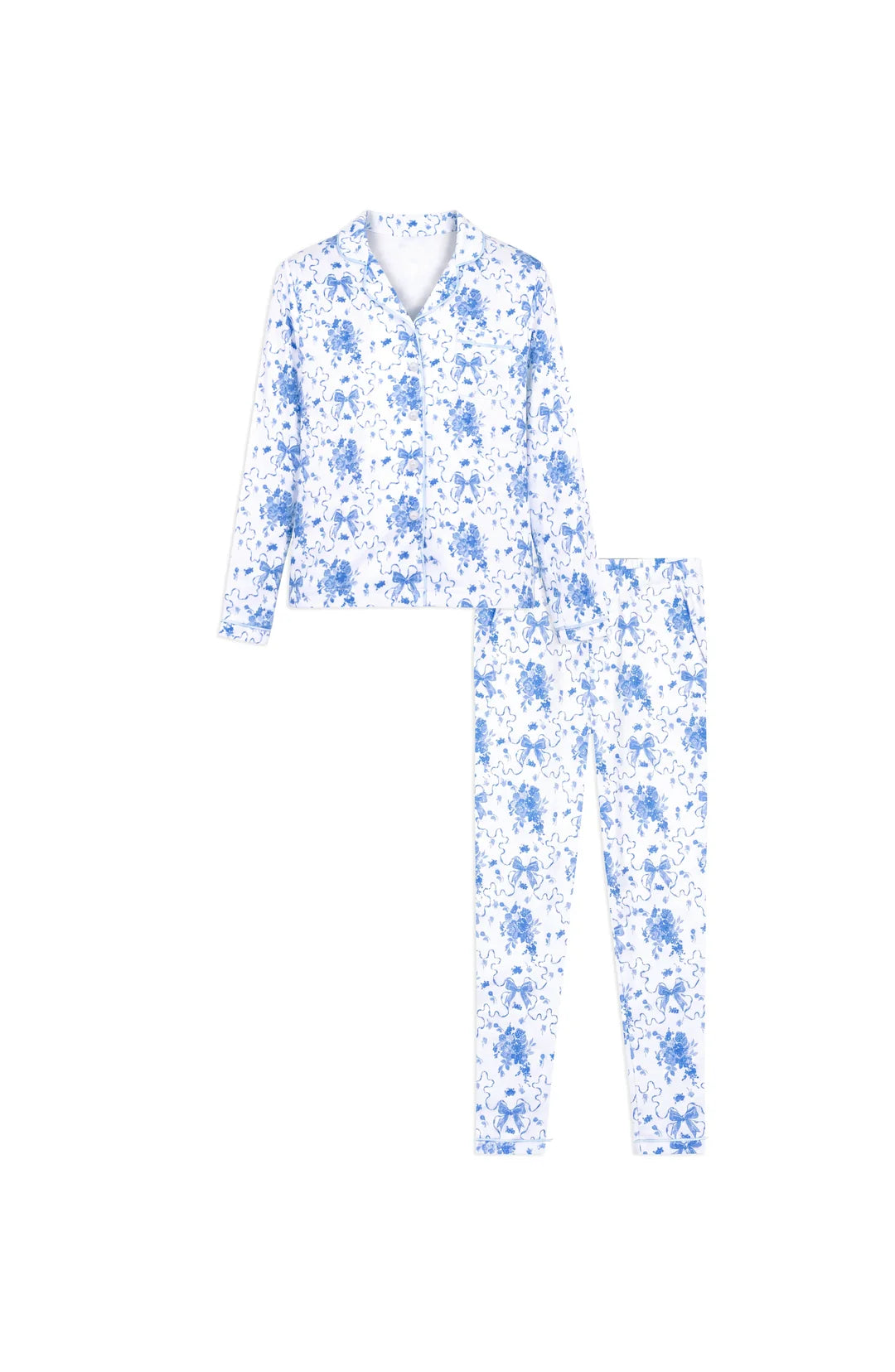 Blue Posies Long Sleeve Jersey Pajama Set