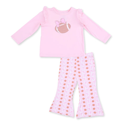 Football Bow Stripe Long Sleeve Ruffle Tee and Baby Bells