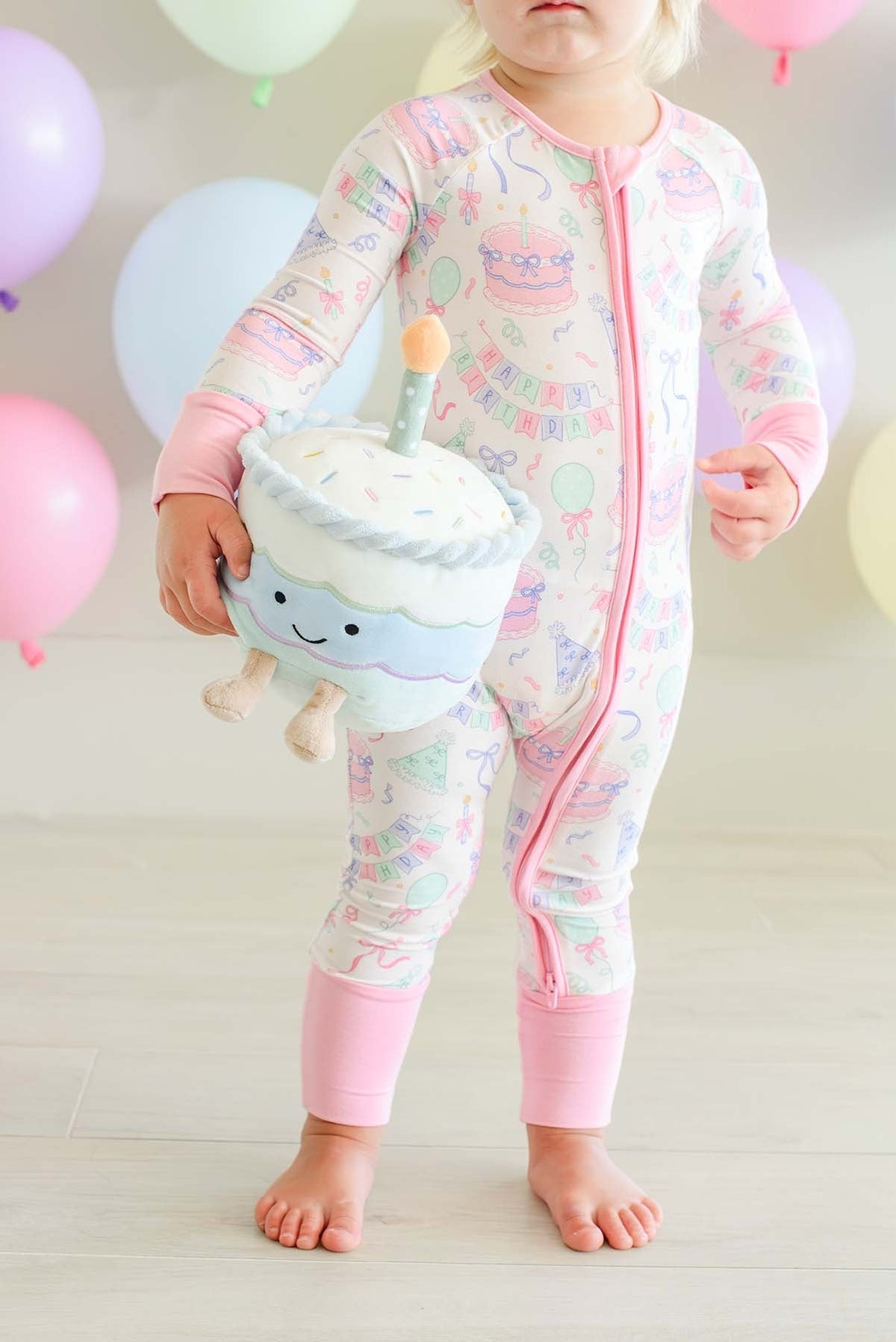 Bamboo Convertible Zipper Romper | Birthday Bash Pink