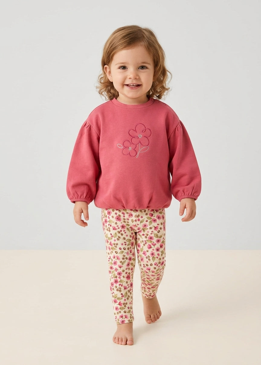 Pink Flower Pullover & Floral Legging Set