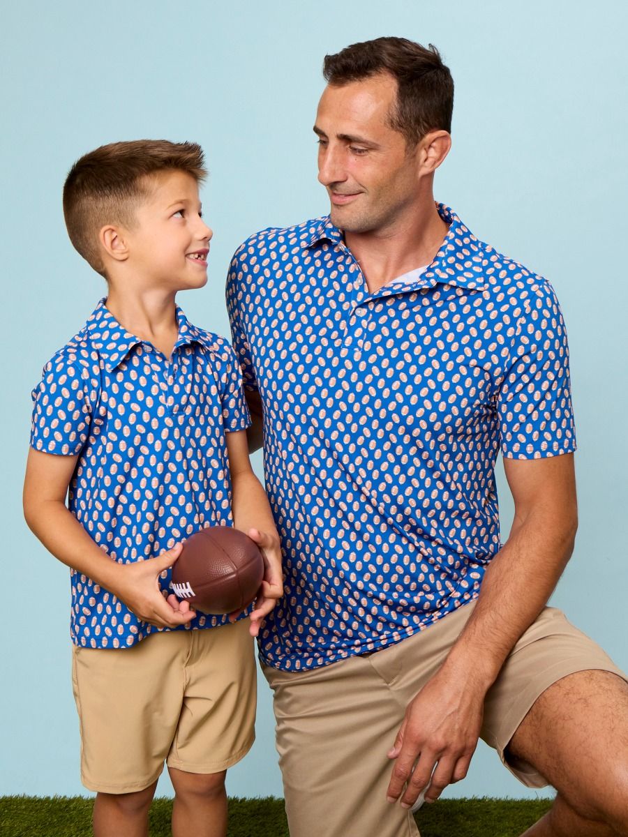 Knit Short Sleeve Performance Polo Varsity Blue Football Frenzy