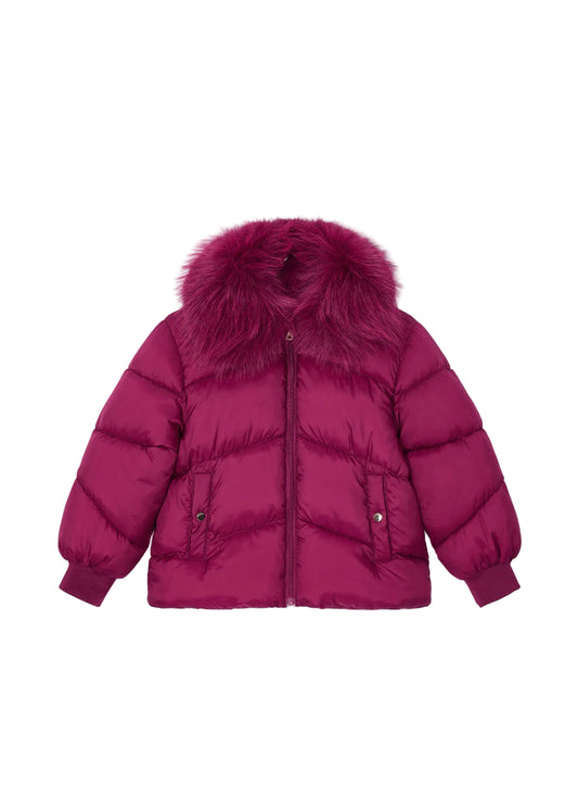 Raspberry Jacket With Fur Neck