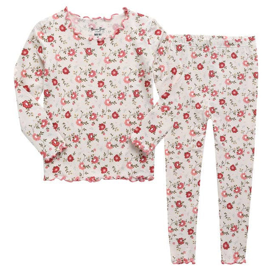 Shirring Red Flower Long Sleeve Pajamas