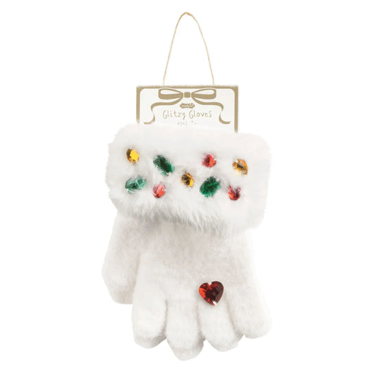 White Rhinestone Glitzy Gloves