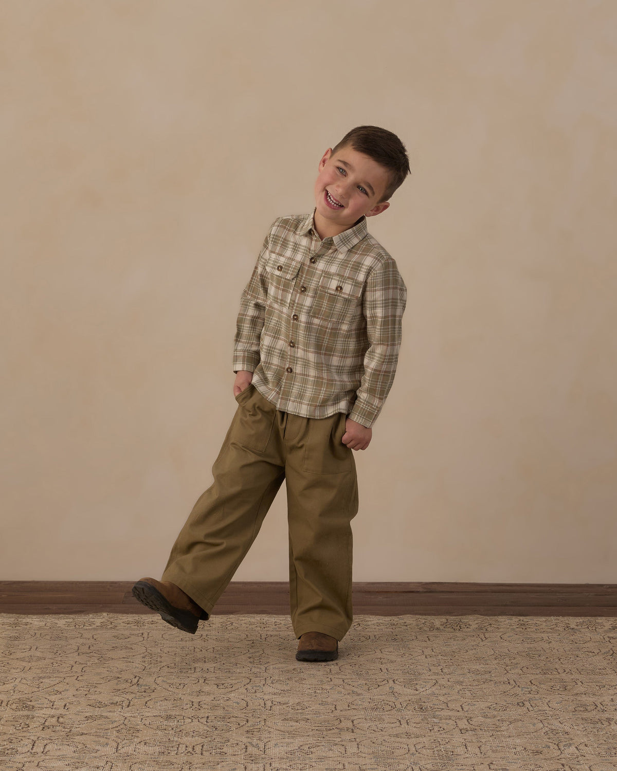 Pocketed Corduroy Shirt Olive Dobby Plaid