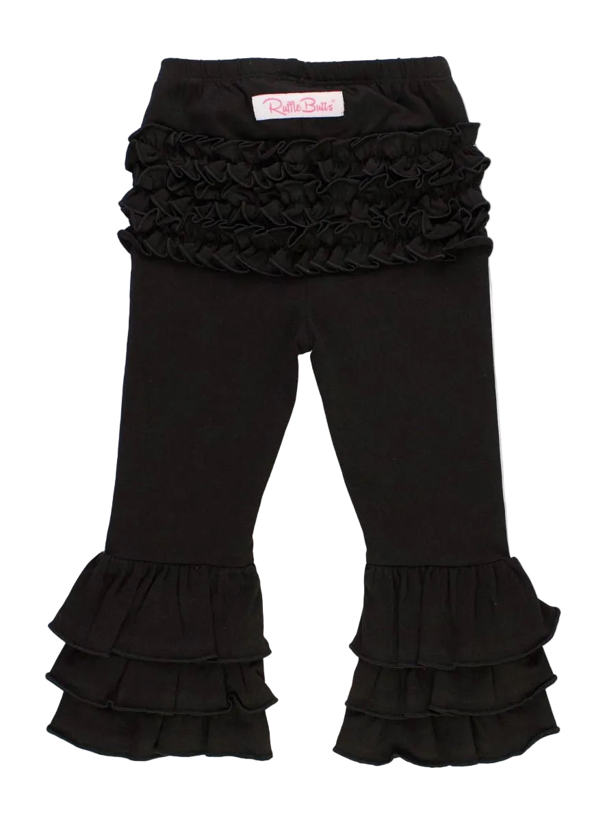 Black Flare Leggings With Rear Ruffles