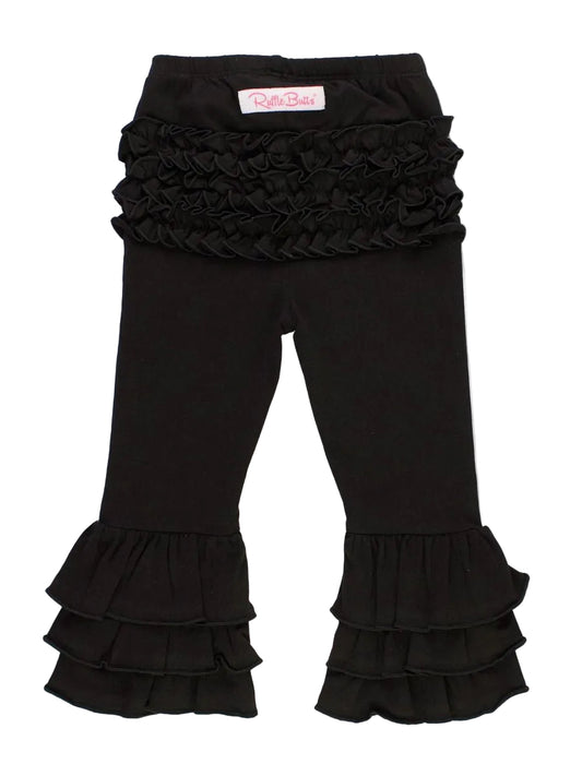 Black Flare Leggings With Rear Ruffles