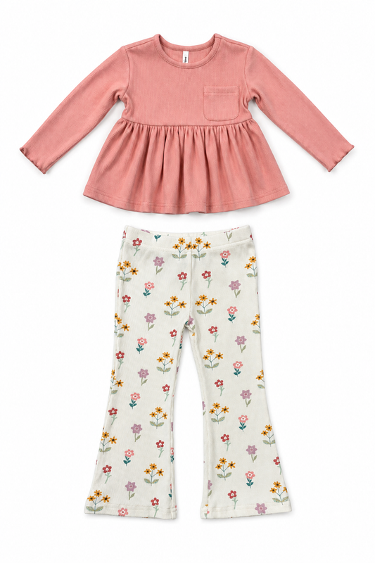 Ribbed Peplum Shirt & Flare Plants Set Meadow Bloom