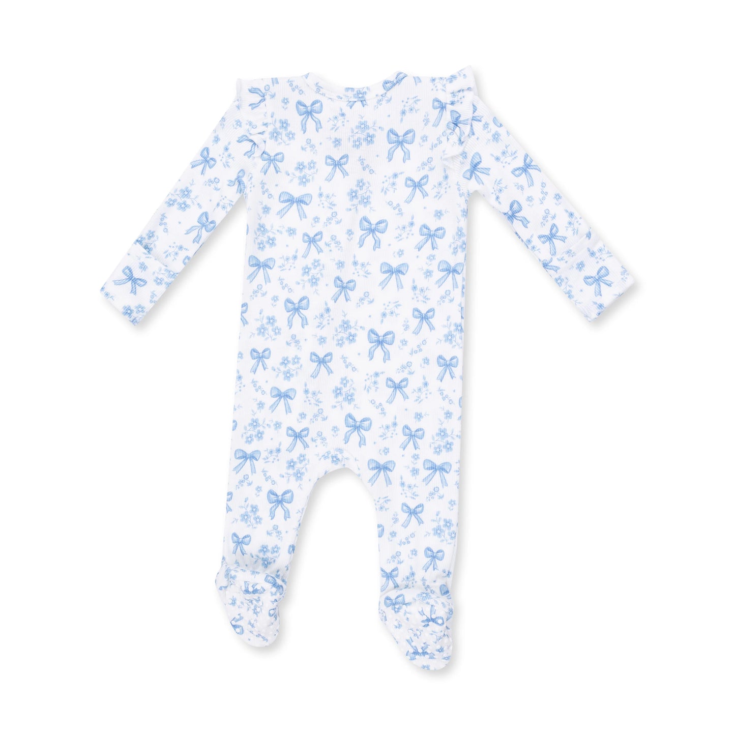 Blue Bows and Flowers 2 Way Ruffle Sleeve Zipper Footie
