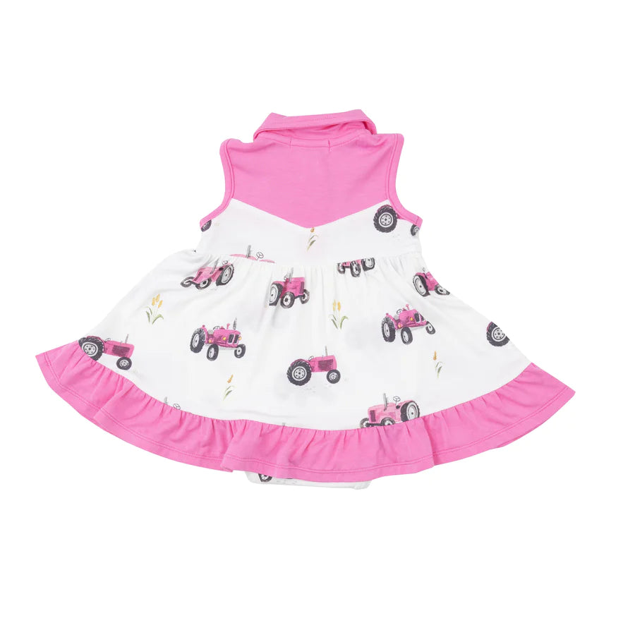 Pink Tractors Cowboy Bodysuit Dress