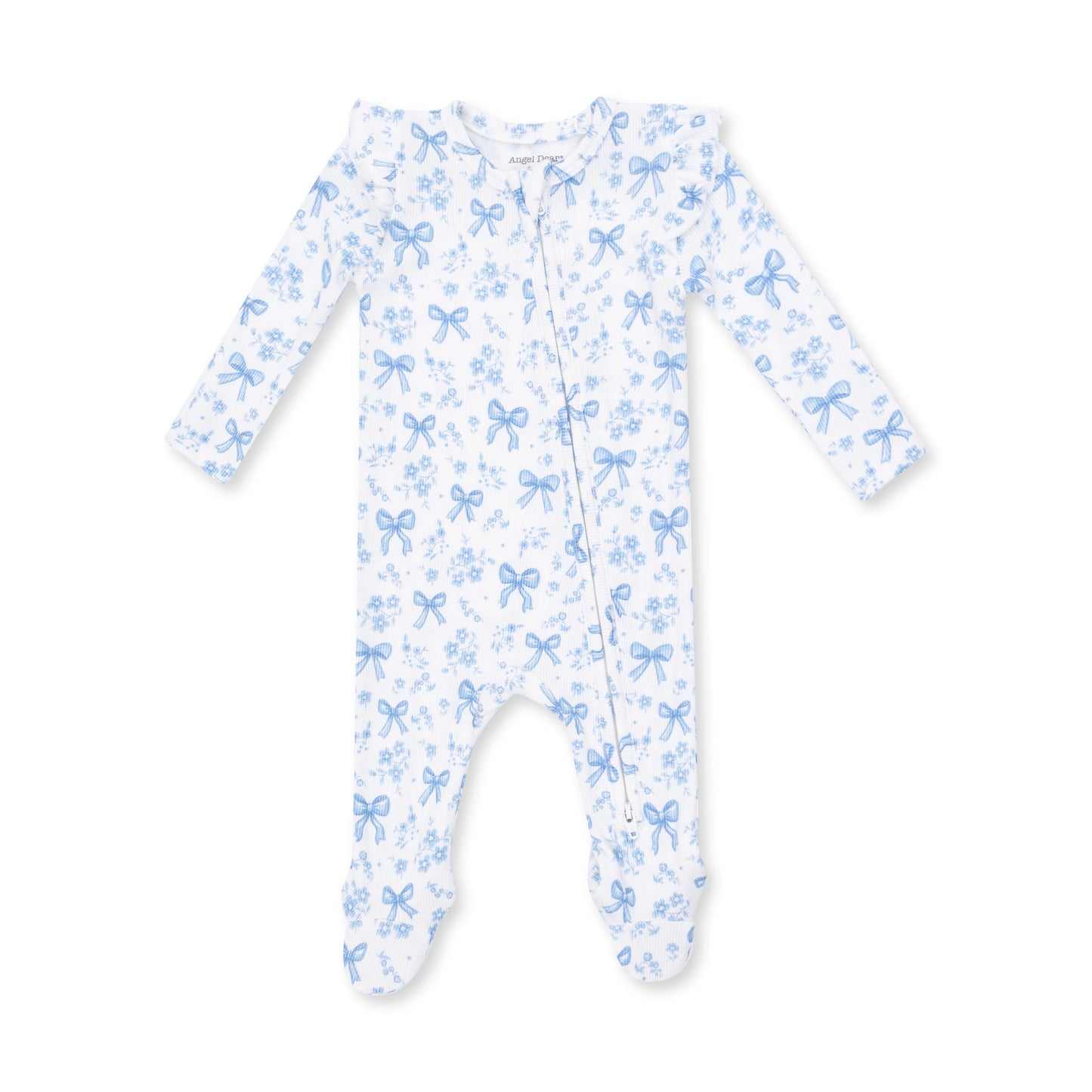 Blue Bows and Flowers 2 Way Ruffle Sleeve Zipper Footie
