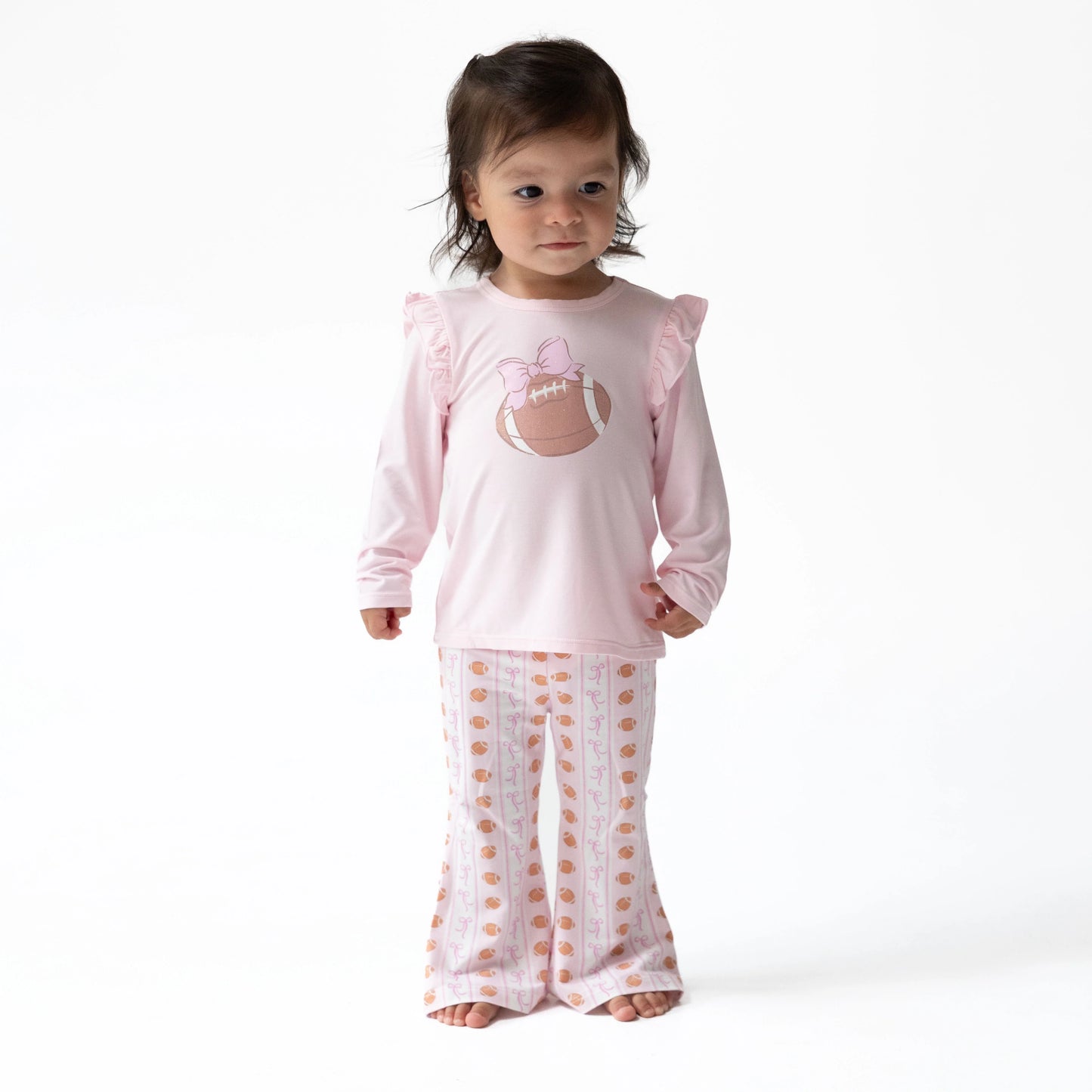 Football Bow Stripe Long Sleeve Ruffle Tee and Baby Bells