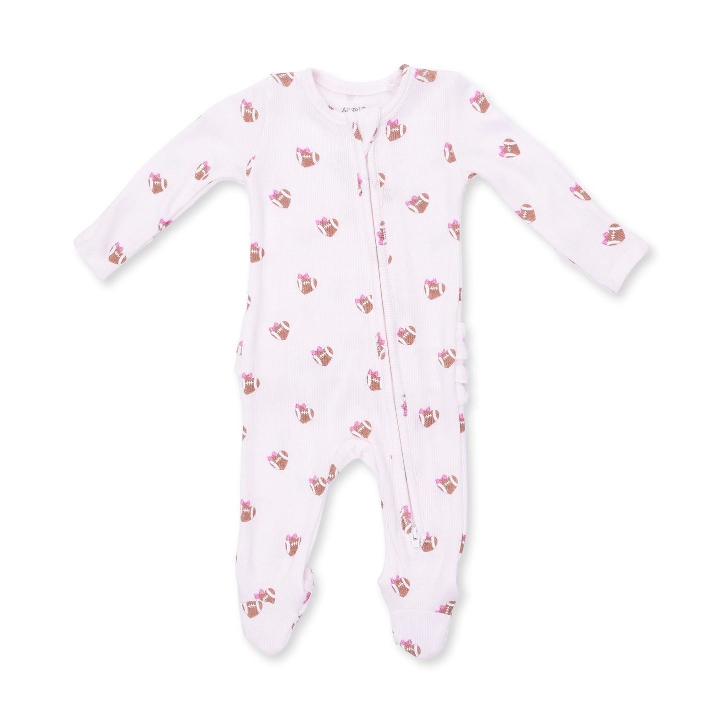 Mini Football Hearts 2 Way Ruffle Back Zipper Footie
