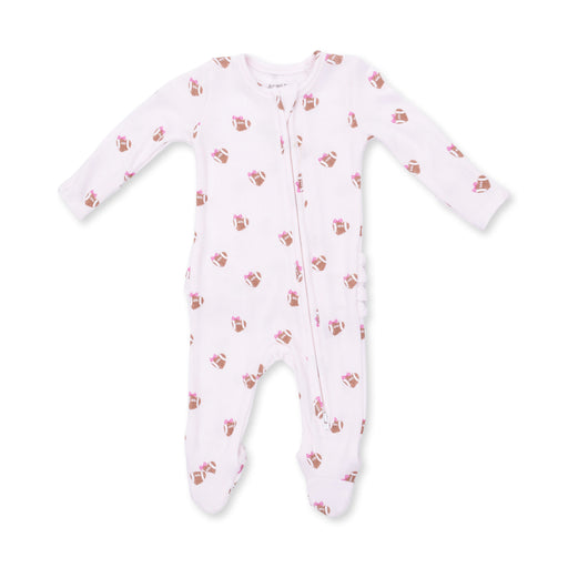 Mini Football Hearts 2 Way Ruffle Back Zipper Footie