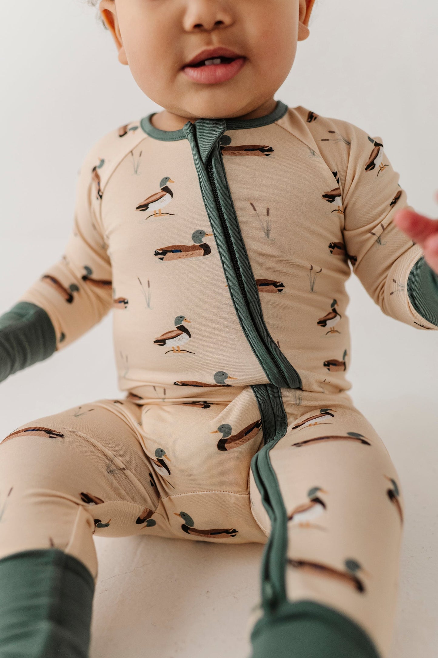 Long Sleeve Zip Romper Mallard Ducks