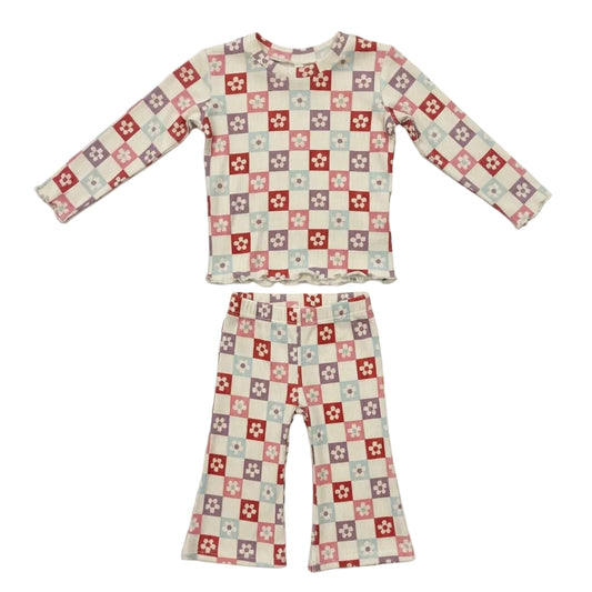 Lettuce Hem Tee & Flare Pants Set Wavy Daisy Checkered