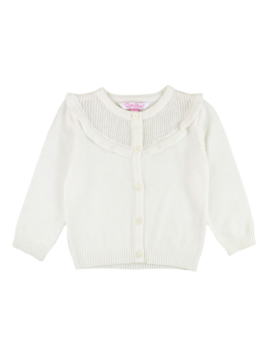 Sweater Knit Ruffle Trim Cardigan & Smocked Twirl Skirt