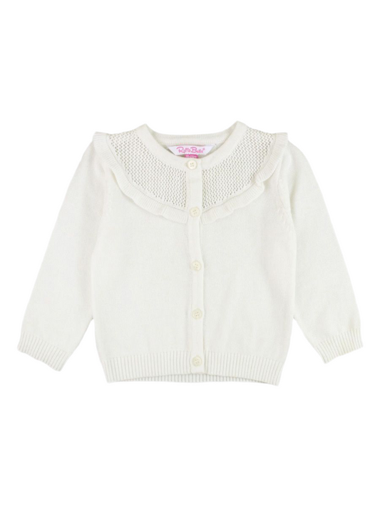 Sweater Knit Ruffle Trim Cardigan & Smocked Twirl Skirt