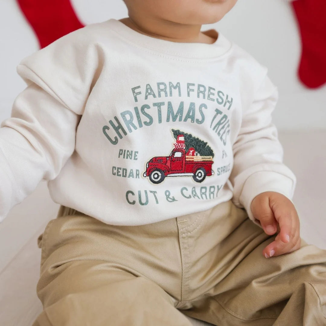 Farm Fresh Christmas Tree Patch Long Sleeve Romper