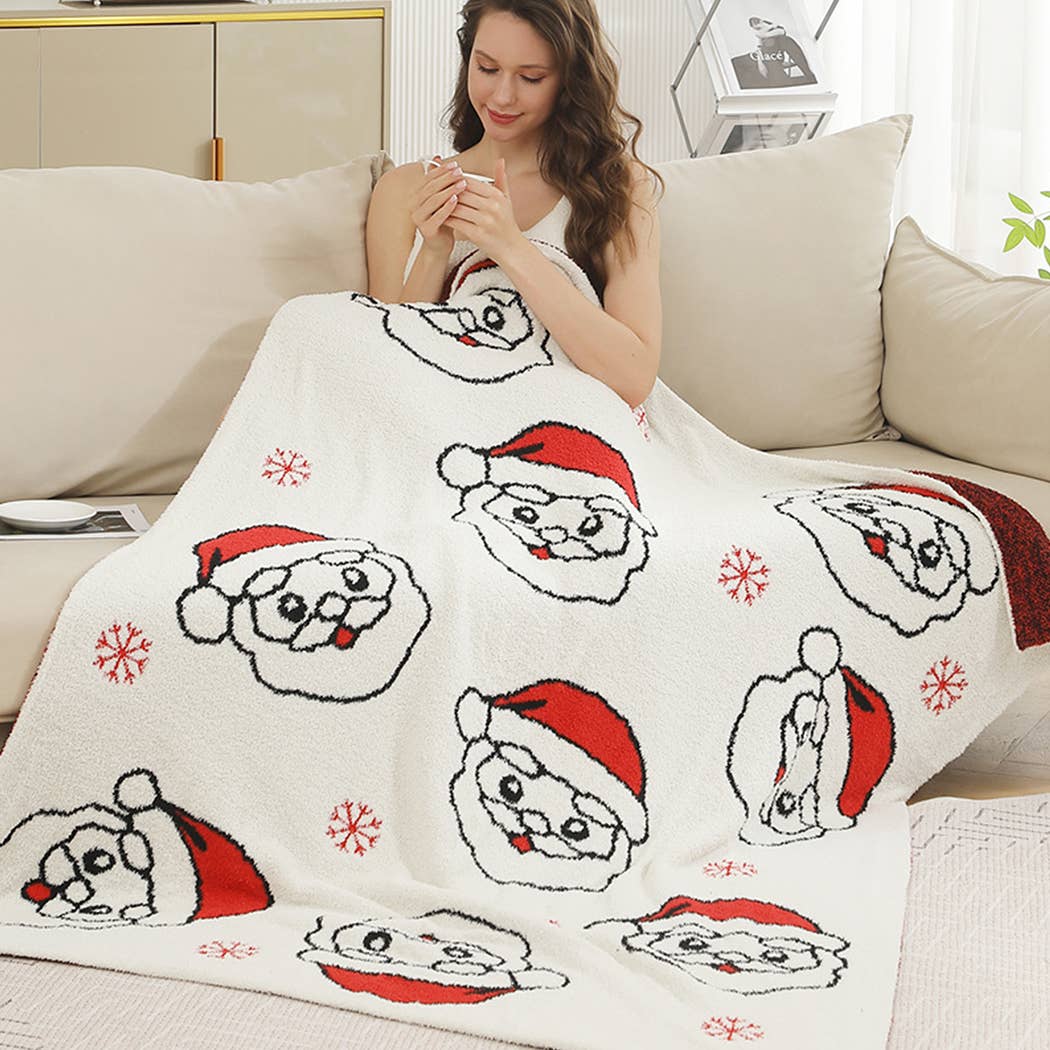 Gingerbread & Santa Print Cozy Soft Throw Blanket