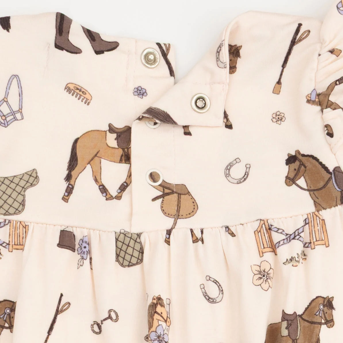 Pretty Equestrian Ruffle Sleeve Snap Romper
