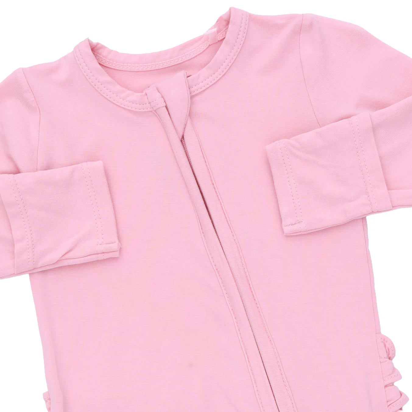 Solid Candy Pink 2 Way Ruffle Back Zipper Footie