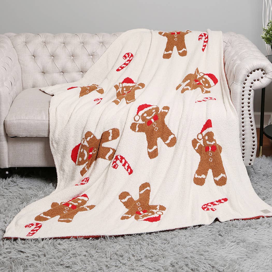 Gingerbread & Santa Print Cozy Soft Throw Blanket