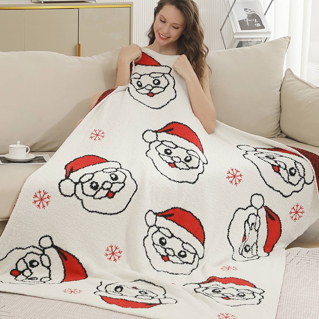 Gingerbread & Santa Print Cozy Soft Throw Blanket