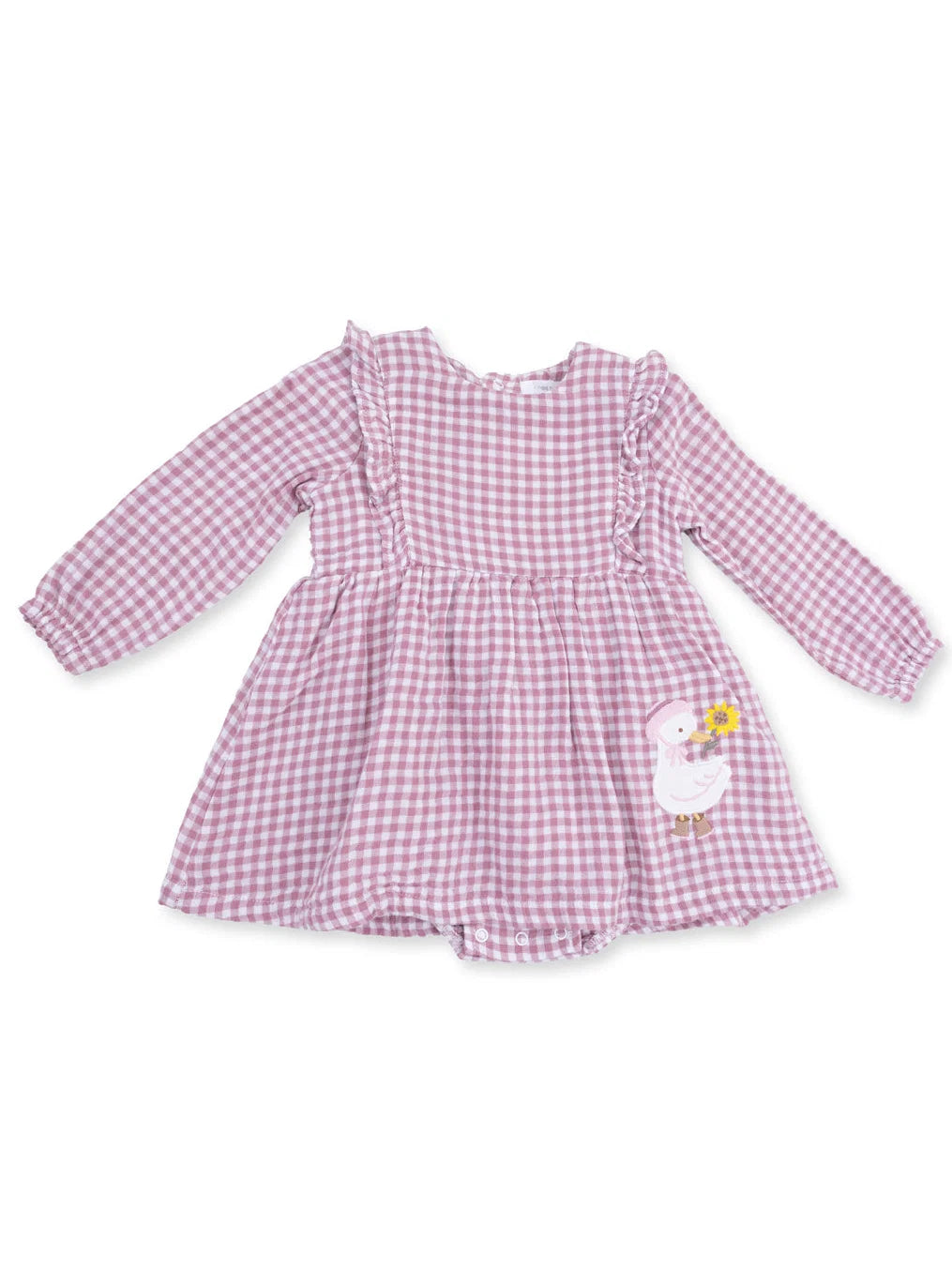 Berry Gingham Long Sleeve Ruffle Bubble With Skirt