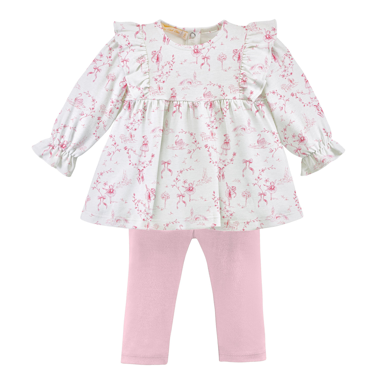 Grace In Toile Printed Pima Ruffled Blouse & Leggings Set