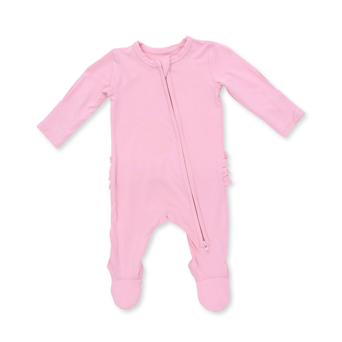 Solid Candy Pink 2 Way Ruffle Back Zipper Footie