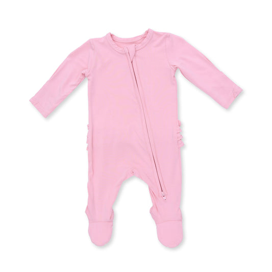 Solid Candy Pink 2 Way Ruffle Back Zipper Footie
