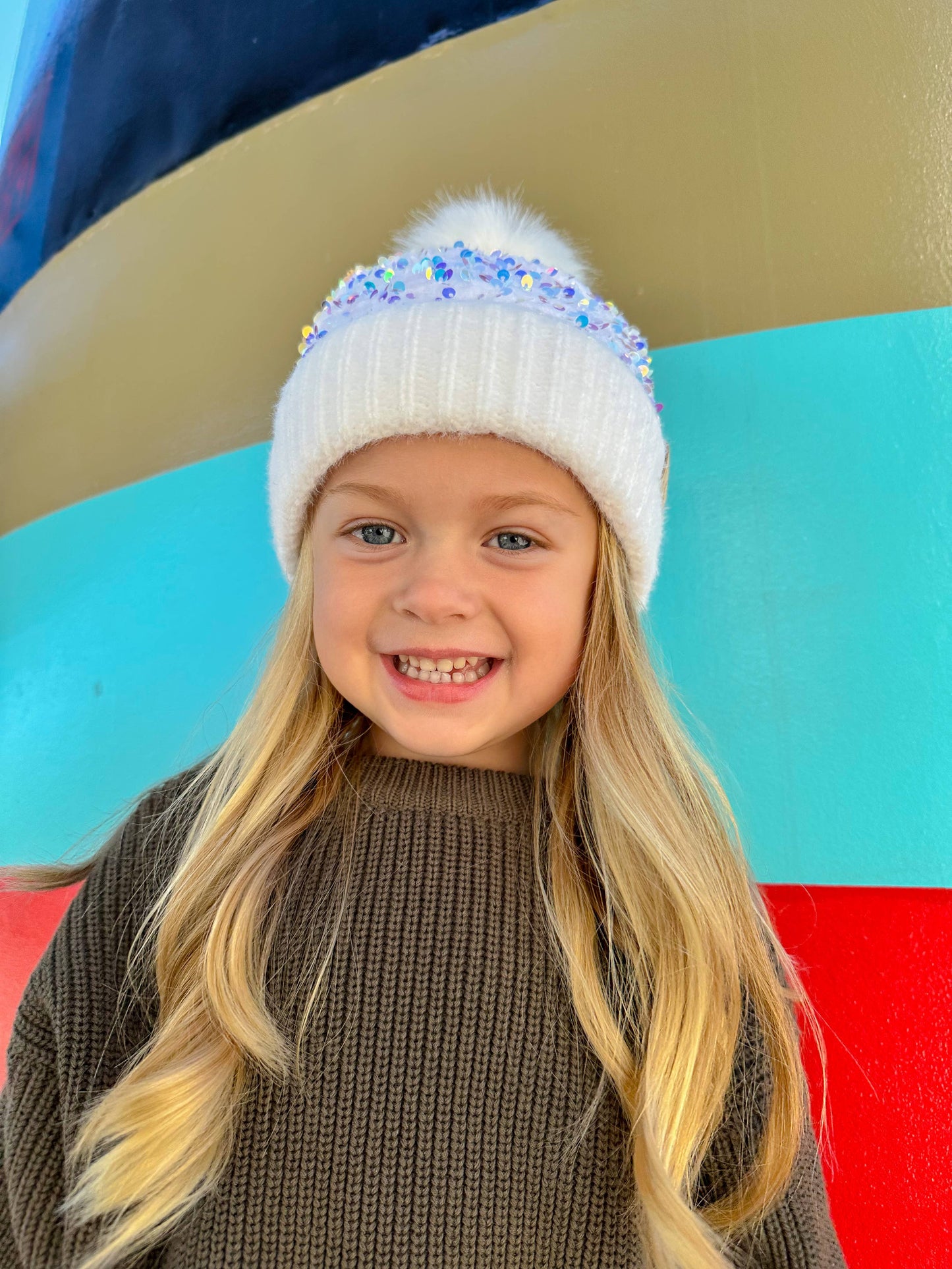 Toddler & Kids Cluster Sequin Fuzzy Lined Faux Fur Pom Beanie