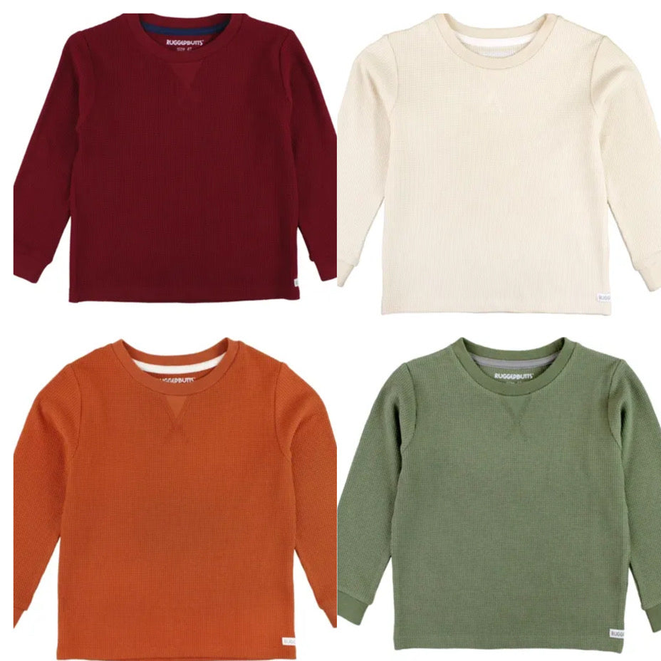 Waffle Knit Long Sleeve Crew Neck Shirt