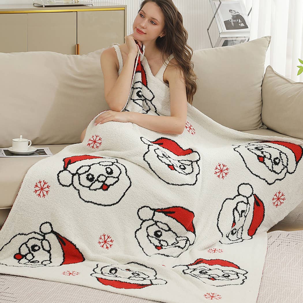 Gingerbread & Santa Print Cozy Soft Throw Blanket