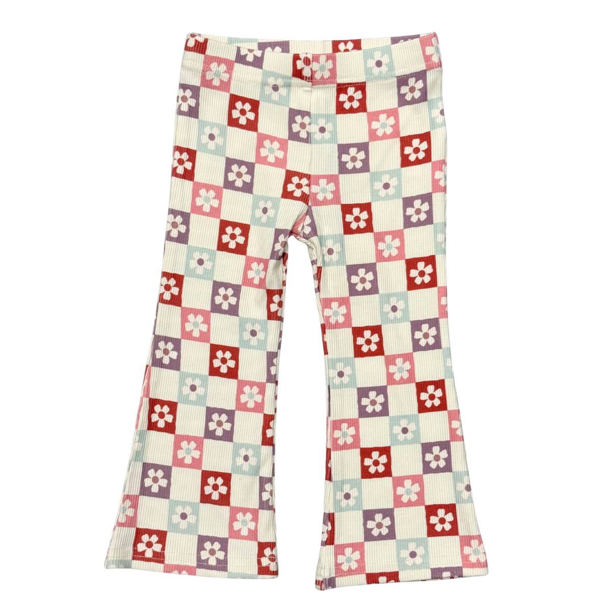 Lettuce Hem Tee & Flare Pants Set Wavy Daisy Checkered
