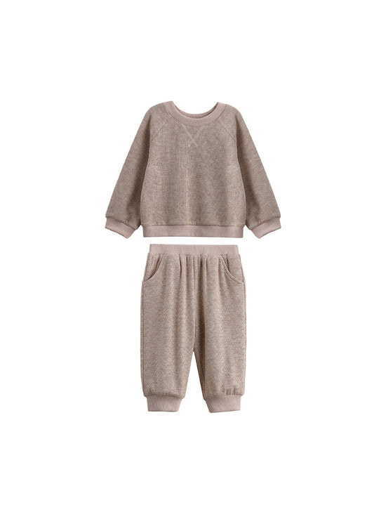 Levi Long Sleeve Solid Ribbed Sweatshirt and Jogger Set