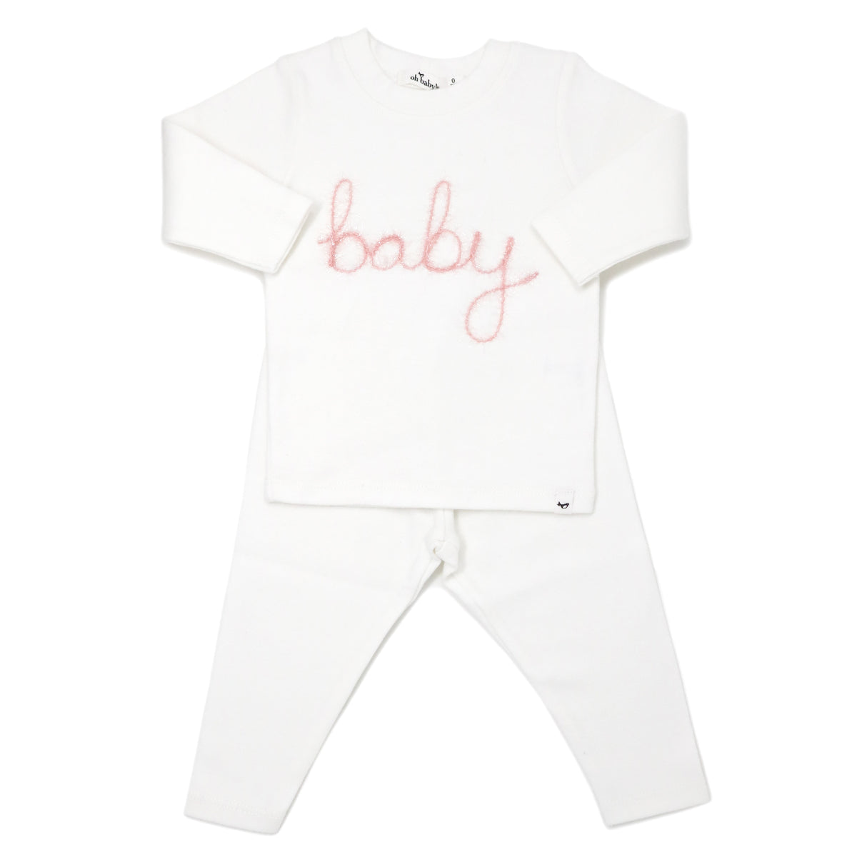 Oh Baby! "Baby" Pink Sparkle 2pc Set - Cream