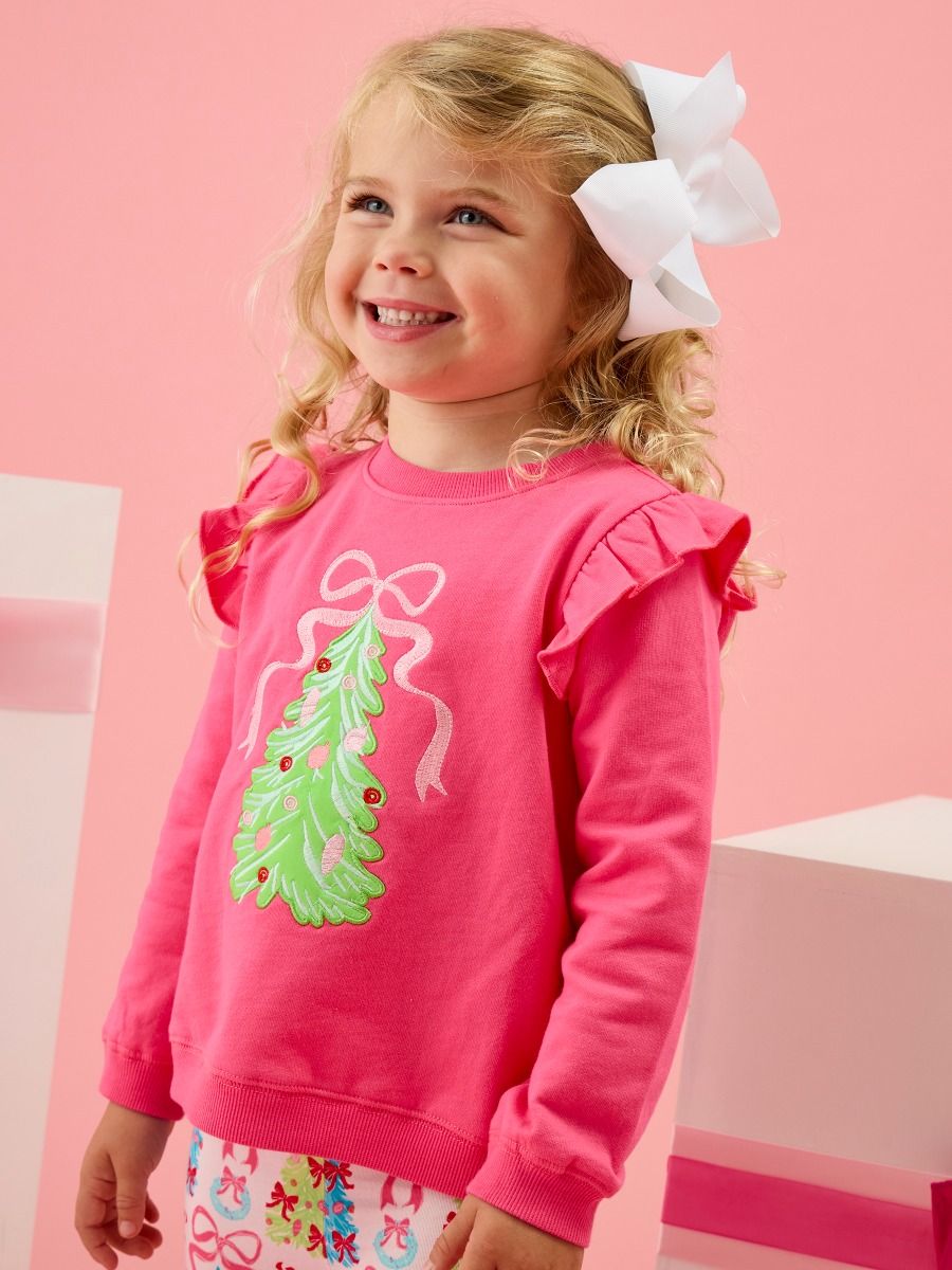 Christmas Tree Appliqué Flutter Sweatshirt