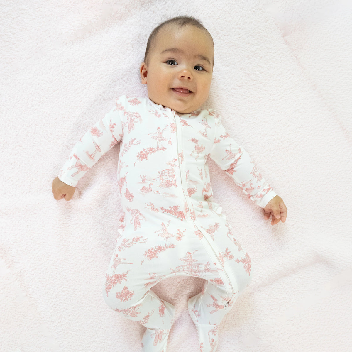 Ballet Toile 2 Way Ruffle Back Zipper Footie