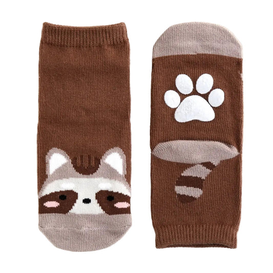 Non-Slip Grip Ankle Socks Raccoon Zoo