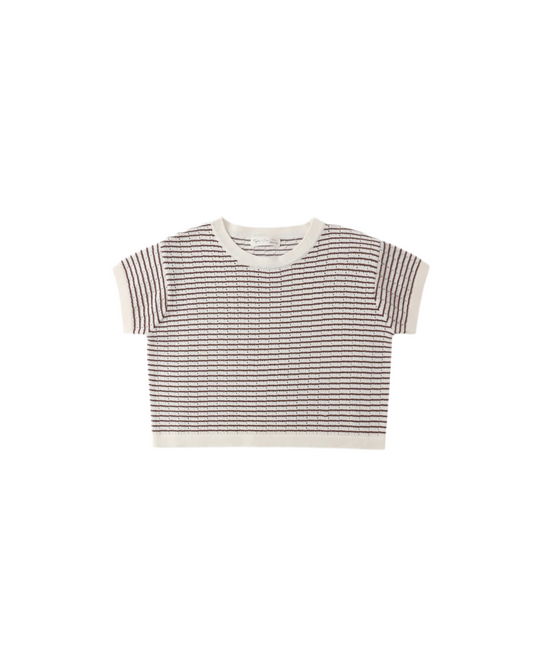Boxy Crop Knit Tee || Chocolate Stripe