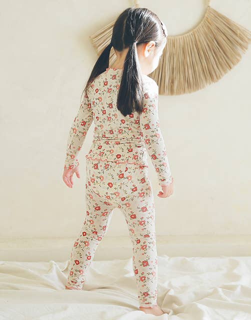 Shirring Red Flower Long Sleeve Pajamas