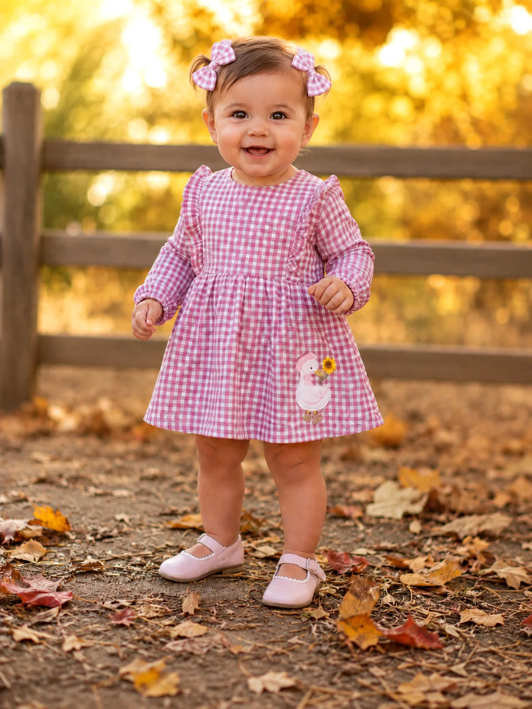 Berry Gingham Long Sleeve Ruffle Bubble With Skirt