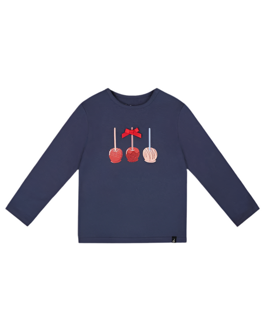 Organic Cotton T-Shirt Navy Blue With Apple Treats & Organic Cotton Leggings Blue Apple Print Set