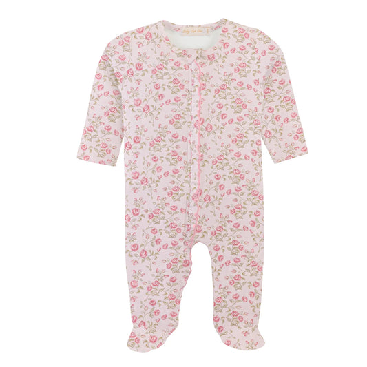 Velvet Petals Printed Pima Zipped Footie With Ruffles