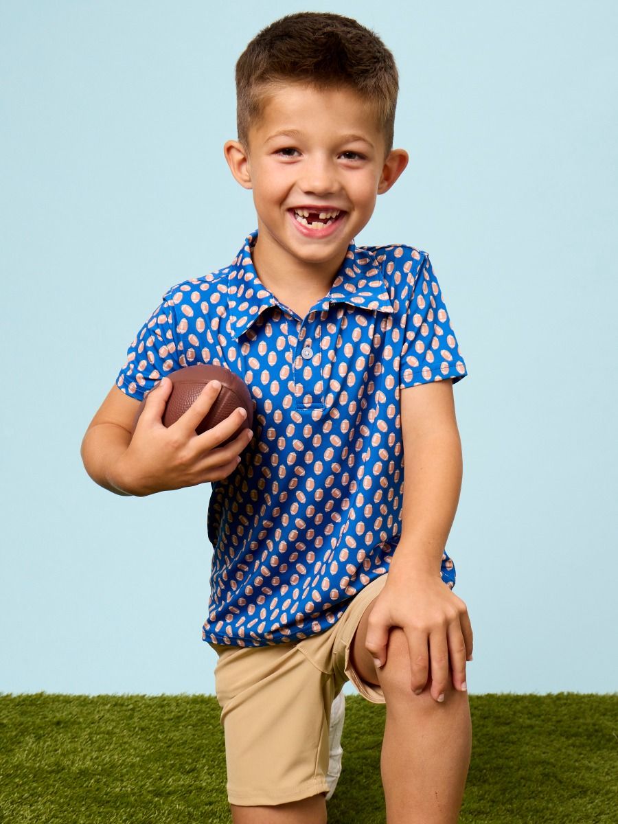 Knit Short Sleeve Performance Polo Varsity Blue Football Frenzy
